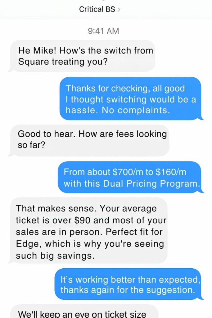 Text conversation with a merchant client