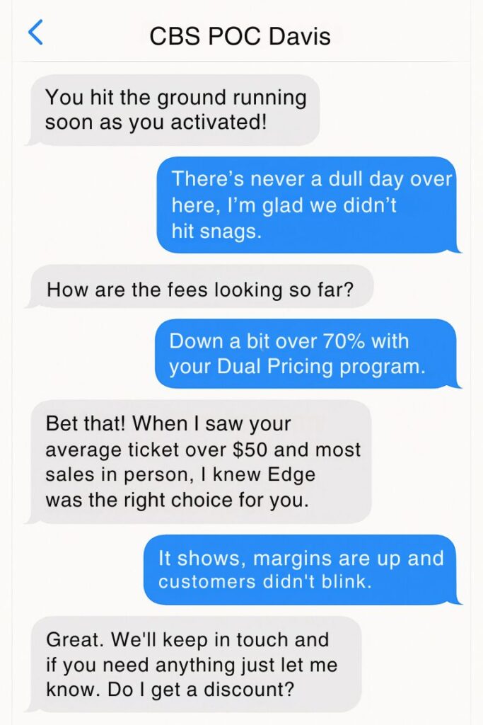 Text conversation with a merchant client